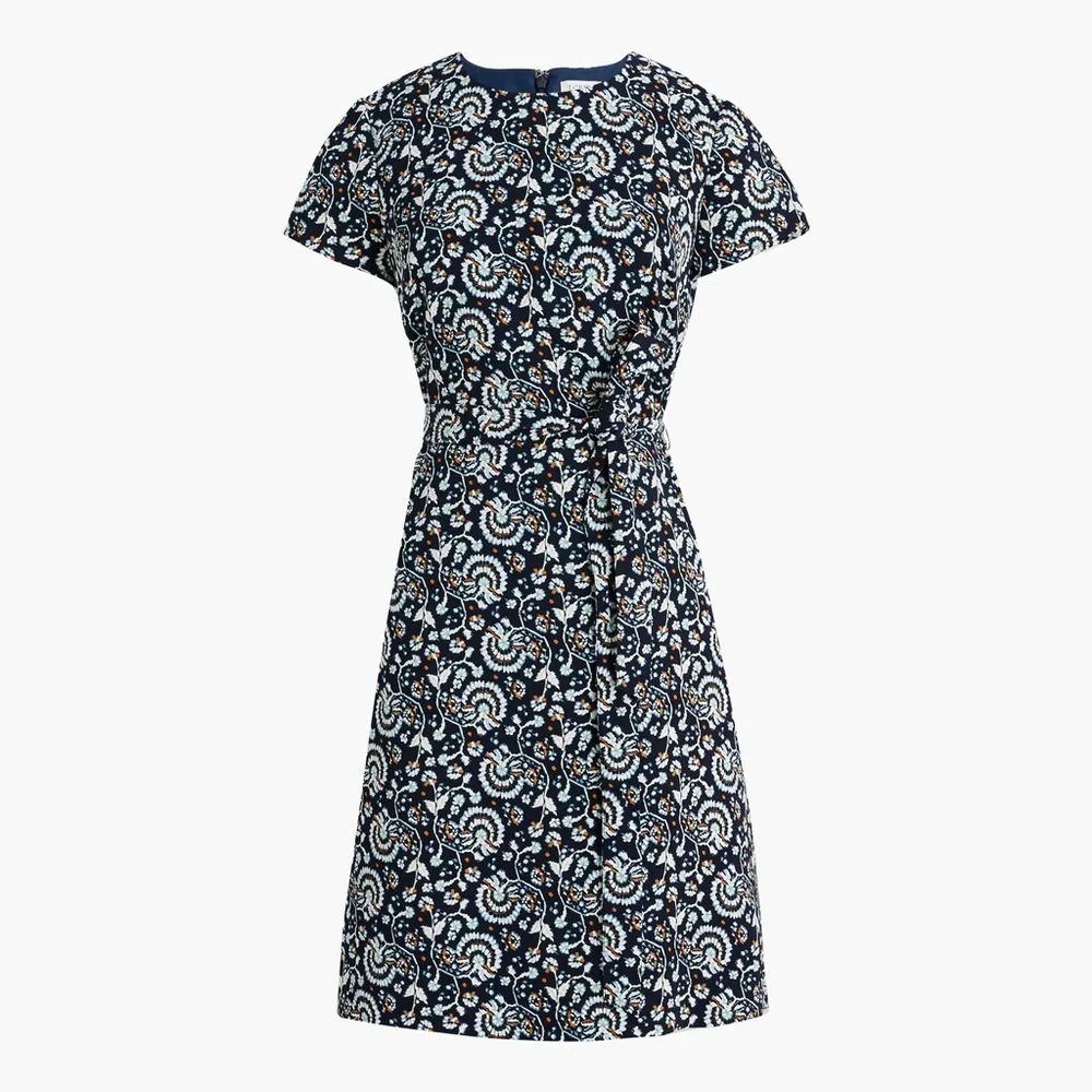 New J. Crew Women’s Paisley Print Navy Short-sleeve belted suiting dress size 4